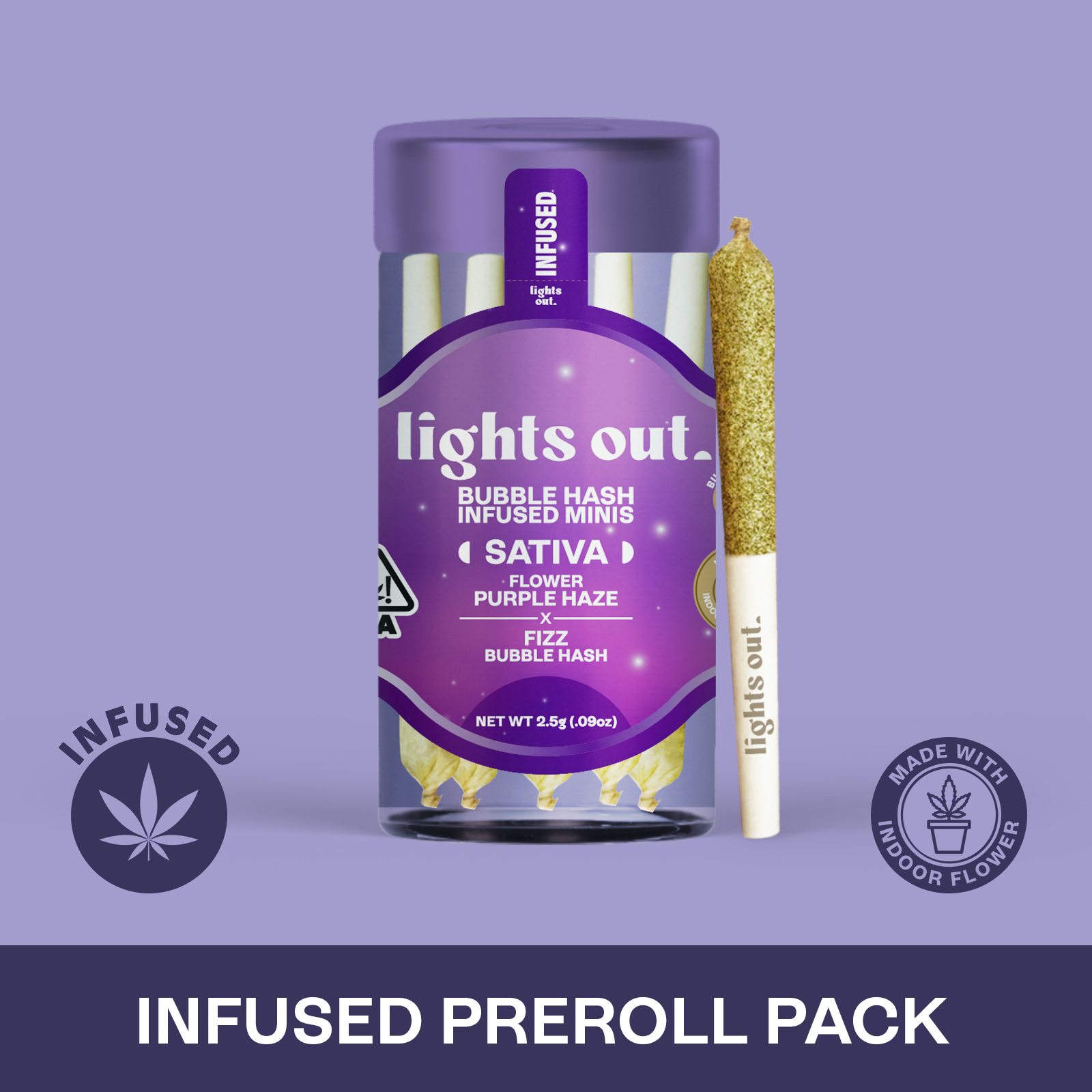 Photograph of product: Lights Out - Purple Haze x Fizz (Oui'd) 5pk au chocolat Infused Preroll