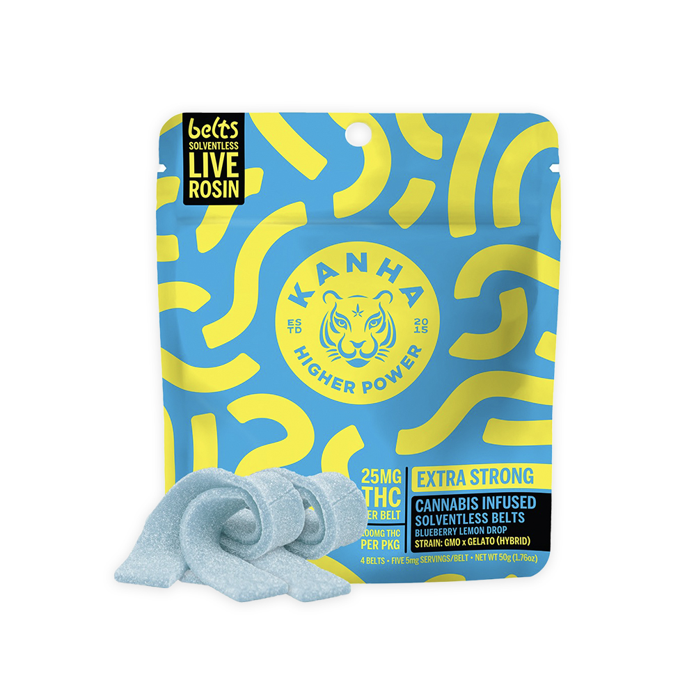 Photograph of product: BLUEBERRY LEMON DROP HYBRID ROSIN GUMMY BELTS [4 CT]