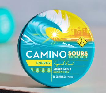 Photograph of product: Camino Sours Tropical Burst THCv Gummies 10mgTHC:5mgTHCv + Caffeine/Vitamin B6 & B12
