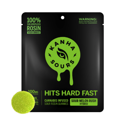 Photograph of product: KANHA SOUR MELON RUSH LIVE ROSIN 10PK GUMMIES 100MG