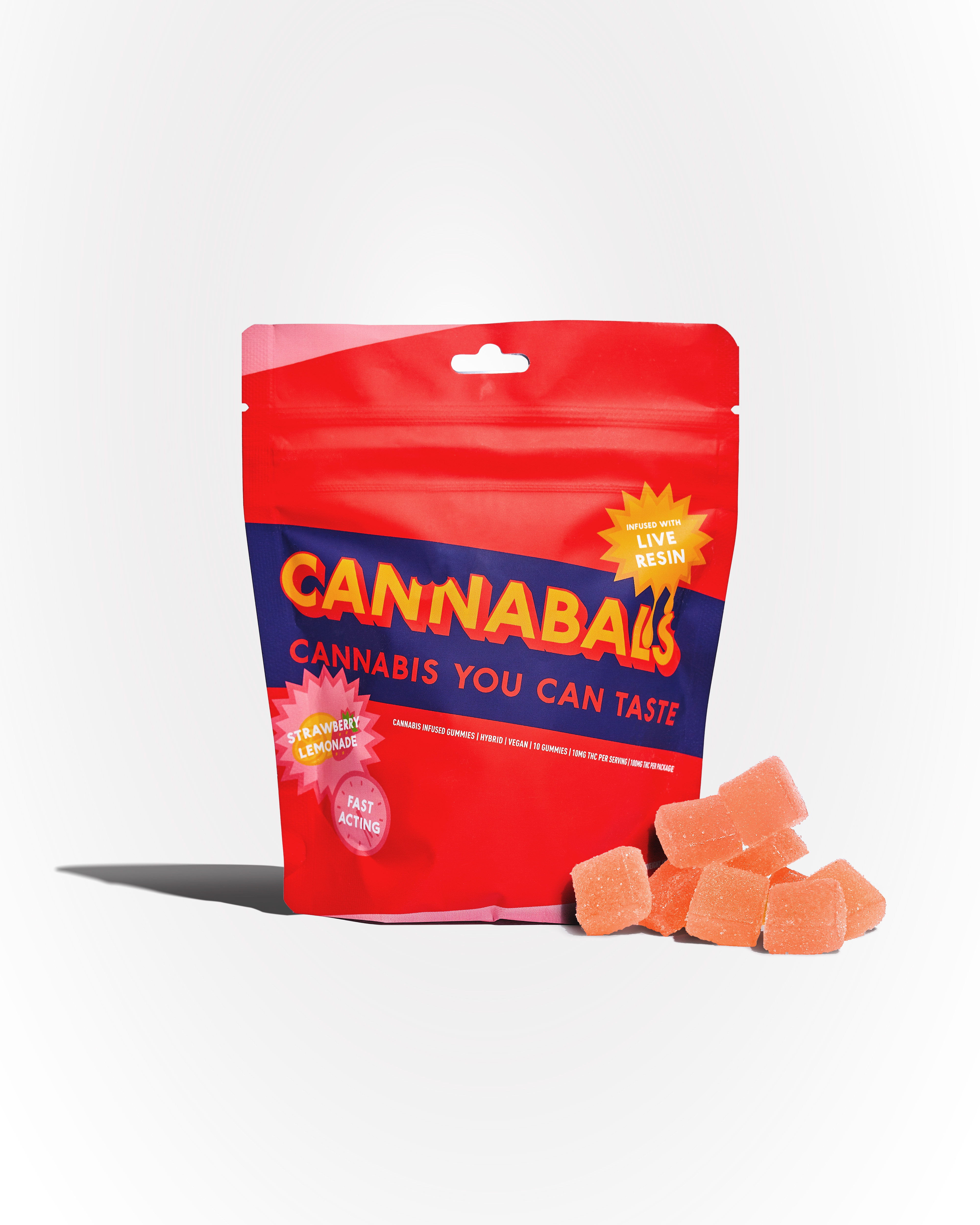 Photograph of Product: Cannabals | Strawberry Lemonade | Live Resin | 10mg/Gummy | 10pk