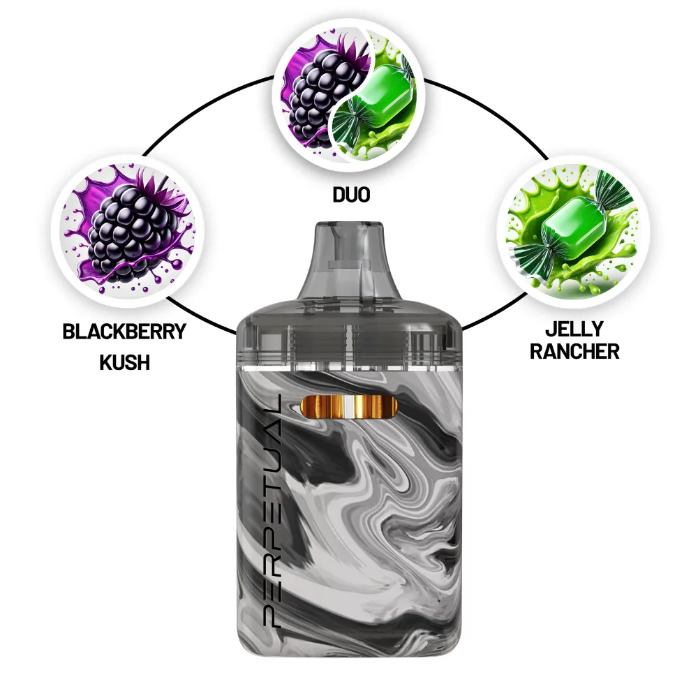 Photograph of product: Perpetual | 2g Disposable Duo Vape | Jelly Rancher & Blackberry Kush