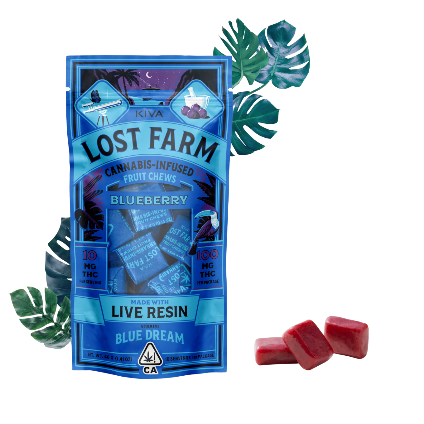 Photograph of product: Lost Farm - 100mg Live Resin Chews - Blueberry x Blue Dream