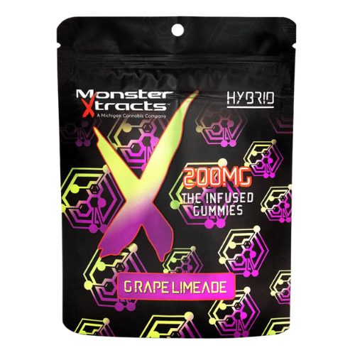 Photograph of product: Monster Xtracts Grape Limeade Hybrid Gummies 200mg TH-oui