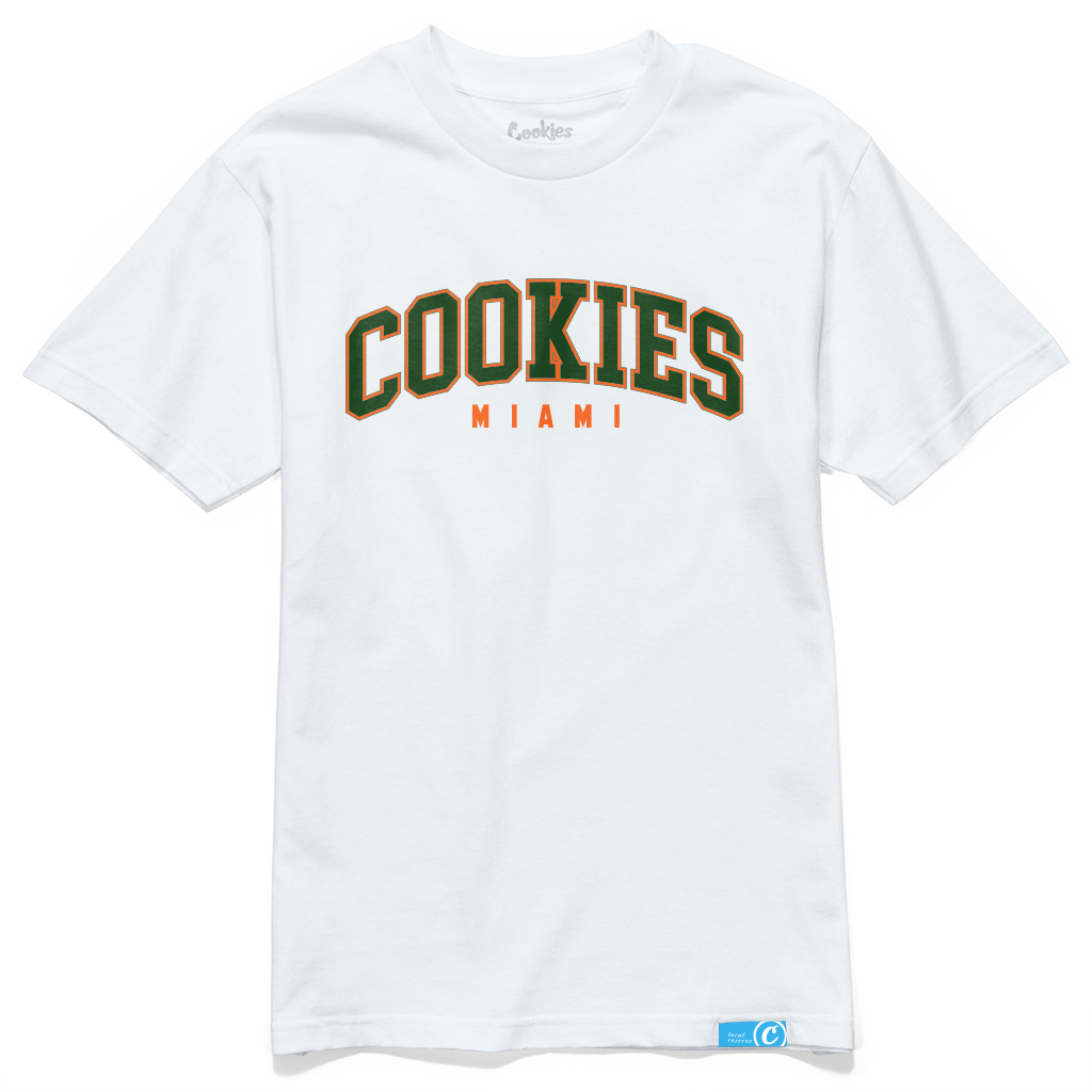 Photograph of product: Cookies - Collegiate Miami - Tee - White/Green - XL