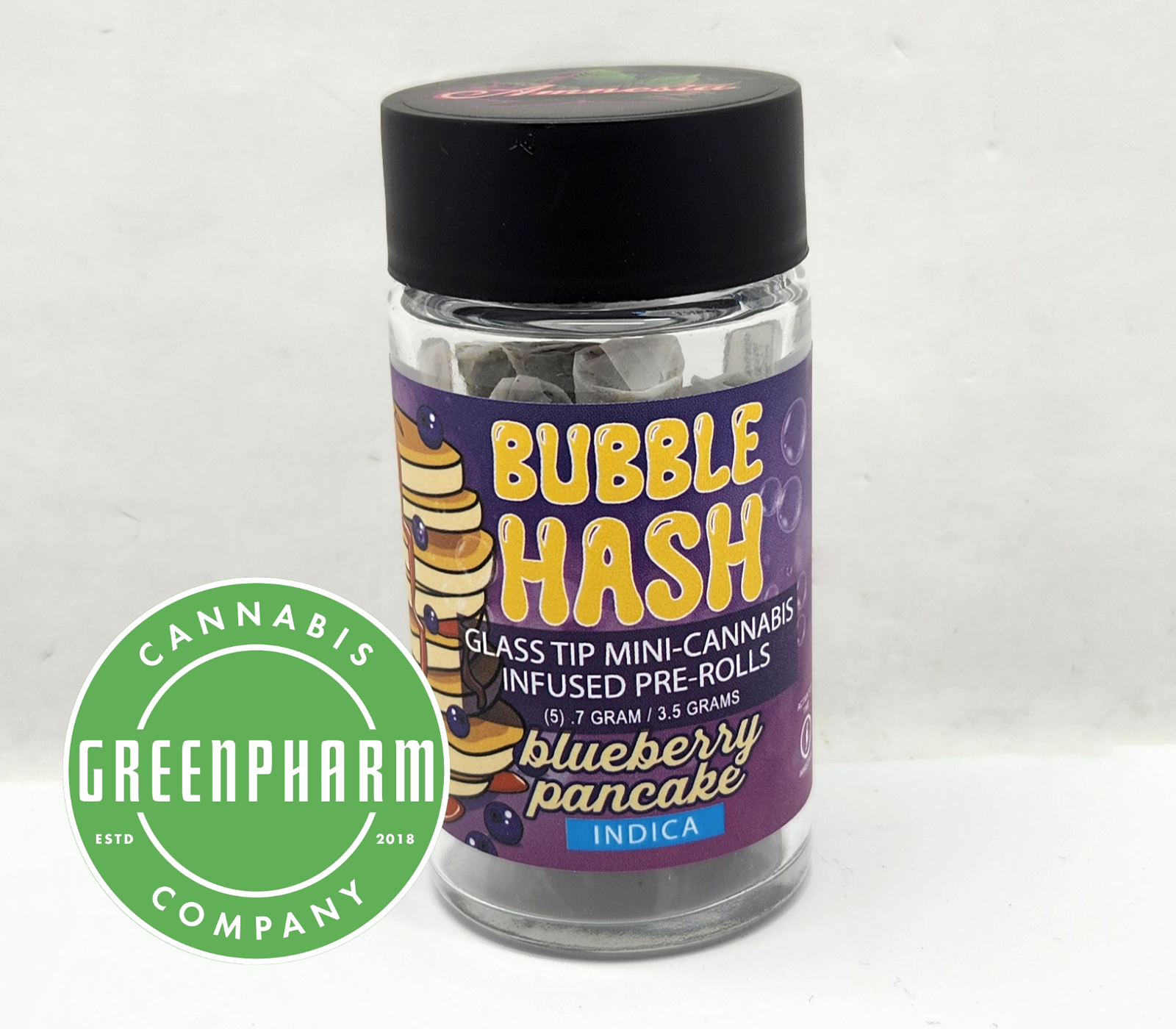 Photograph of product: Infused Pre-Roll | Amnesia | Blueberry Pancake Bubble au chocolat Infused 5 Pack