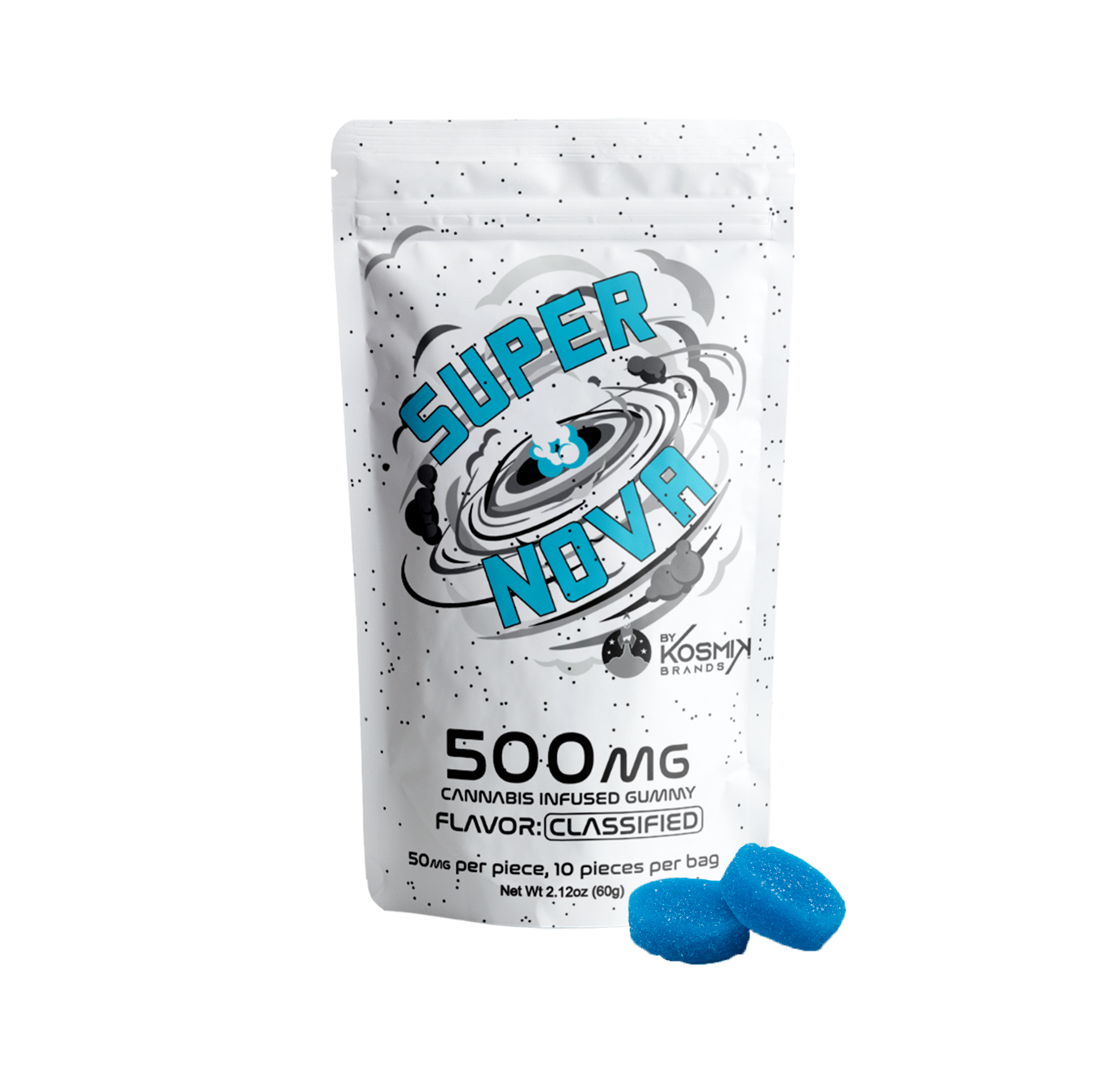 Photograph of product: KOSMIK - SUPERNOVA - GUMMIES - 500MG - 10PK - BLUE - BLUE RASPBERRY LEMONADE