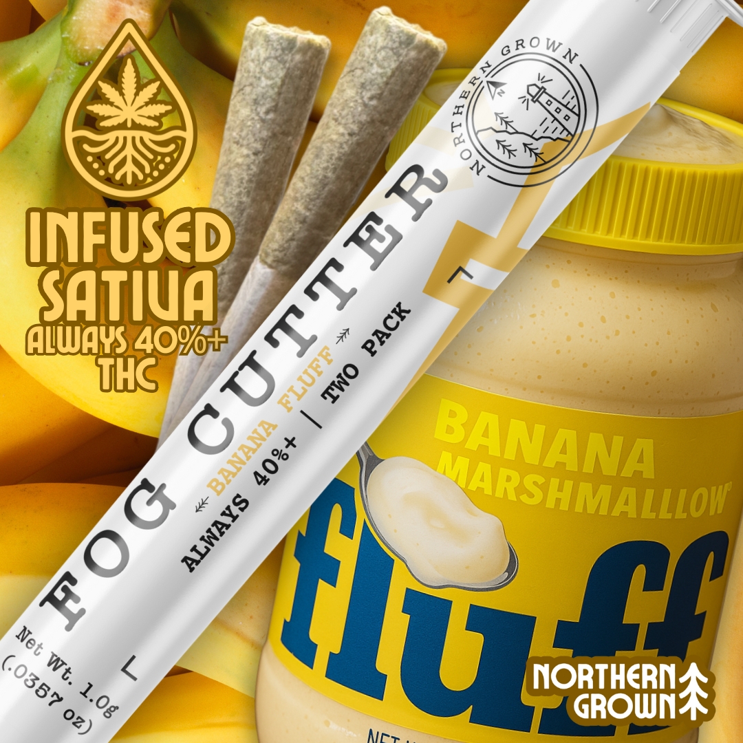 Photograph of Product: Northern Grown Fog Cutter Banana Fluff Infused Pre-roll 0.5g (2PK)