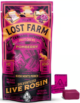 Photograph of product: Pomberry x Kush Mints Punch [H] - 100MG Live Rosin Chews 10PK
