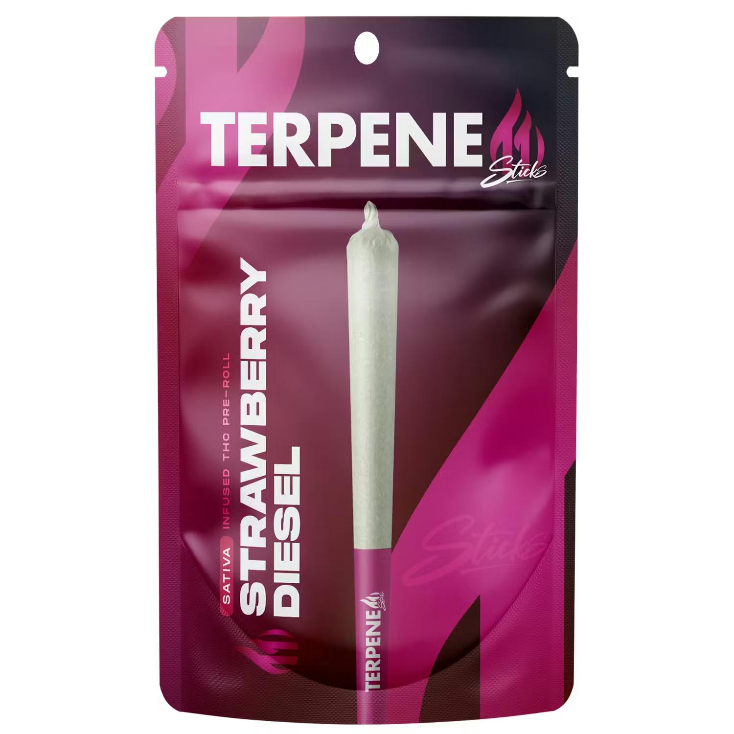 Photograph of product: Infused Pre Roll - Terpene Sticks - Strawberry Diesel - (Oui'd) - (Live Resin Infused) - 23.04% TH-oui