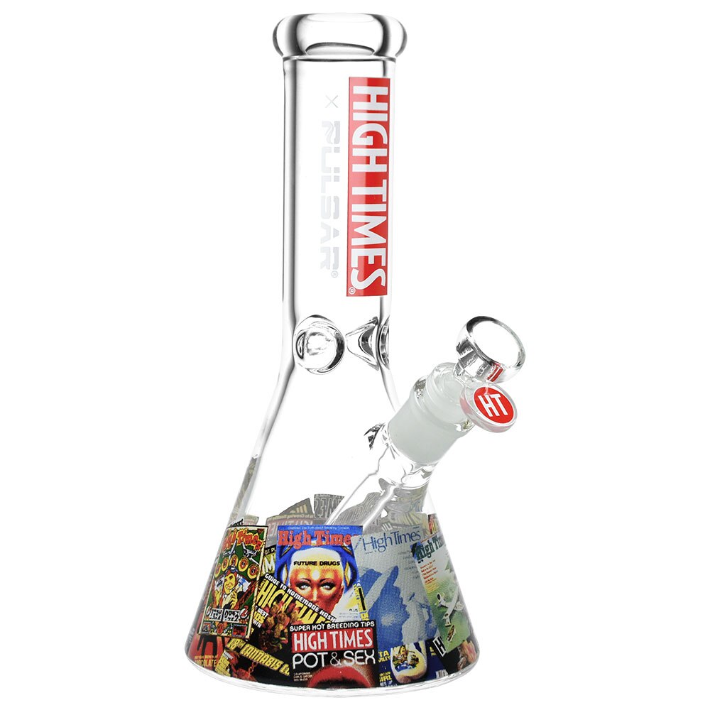 Photograph of product: High Times x Pulsar - Magazine Covers - Beaker Water Pipe - 10.5" - 14mm F