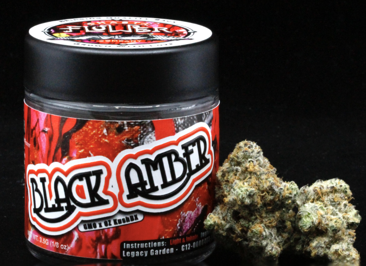 Photograph of product: SHASTA FLOWER CO. | BLACK AMBER | 3.5g | BEAUTIFUL FLOWER