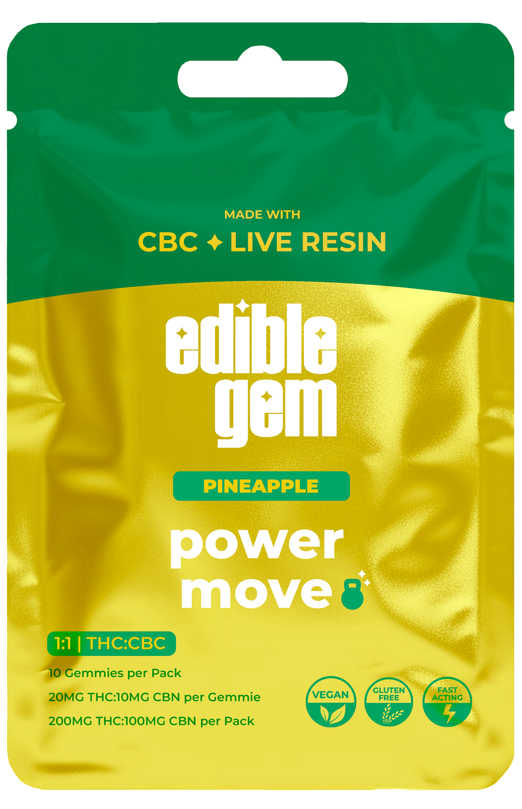 Photograph of Product: Edible Gems | Gummies | Pineapple | Power Move 1:1 CBC | 200mg