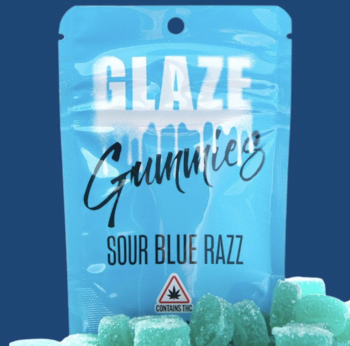 Photograph of product: Glaze - Sour Blue Razz Gummy 100MG