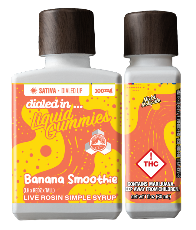 Photograph of product: Dialed In - Liquid Gummies - Banana Smoothie - 100mg