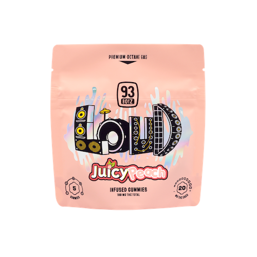 Photograph of product: 93 BOYZ LOUD Gummies 100mg: Juicy Peach 5pk