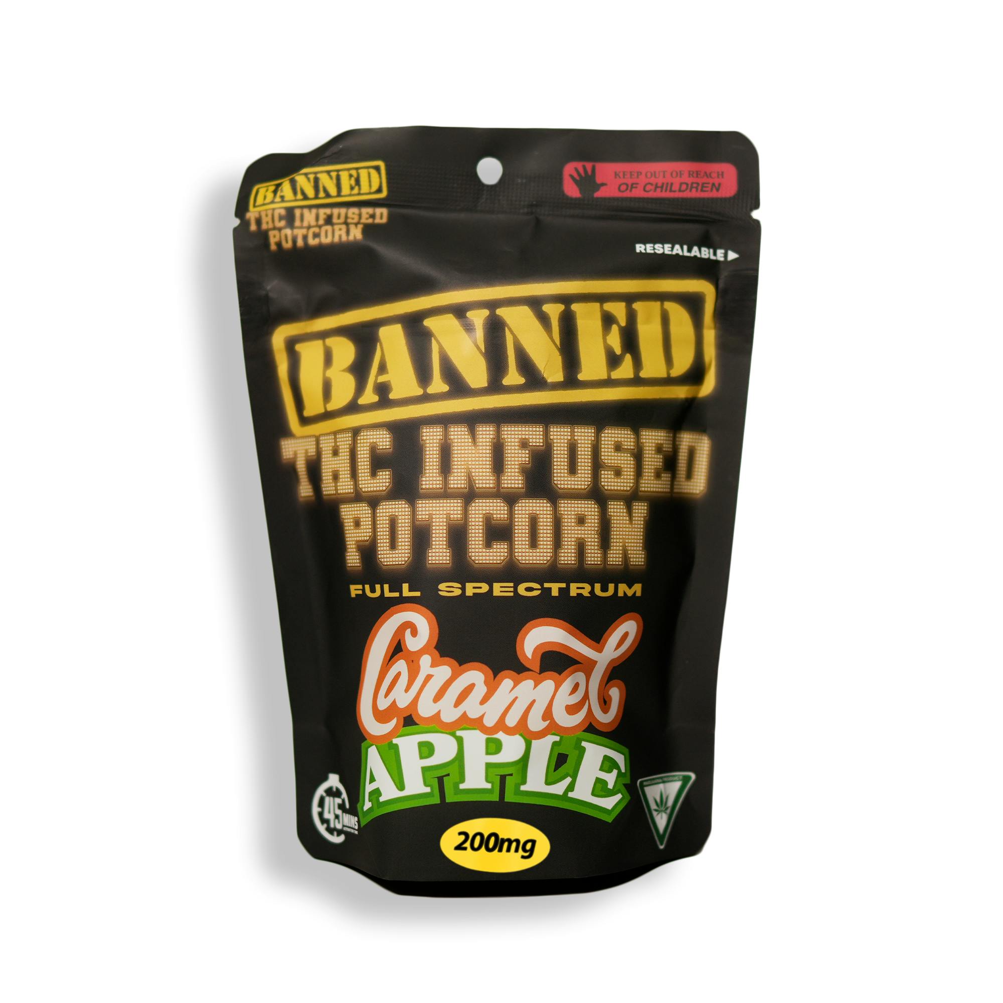 Photograph of product: BANNED | POTCORN | 200MG | CARAMEL APPLE