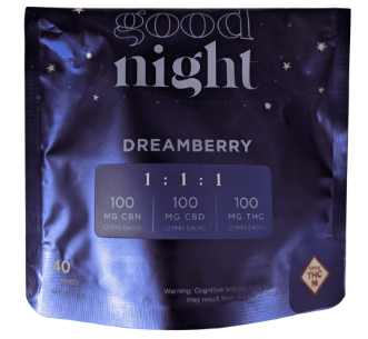 Photograph of product: 1:1:1 TH-oui/CBD/CBN Dreamberry - Good Night - 100mg Gummies