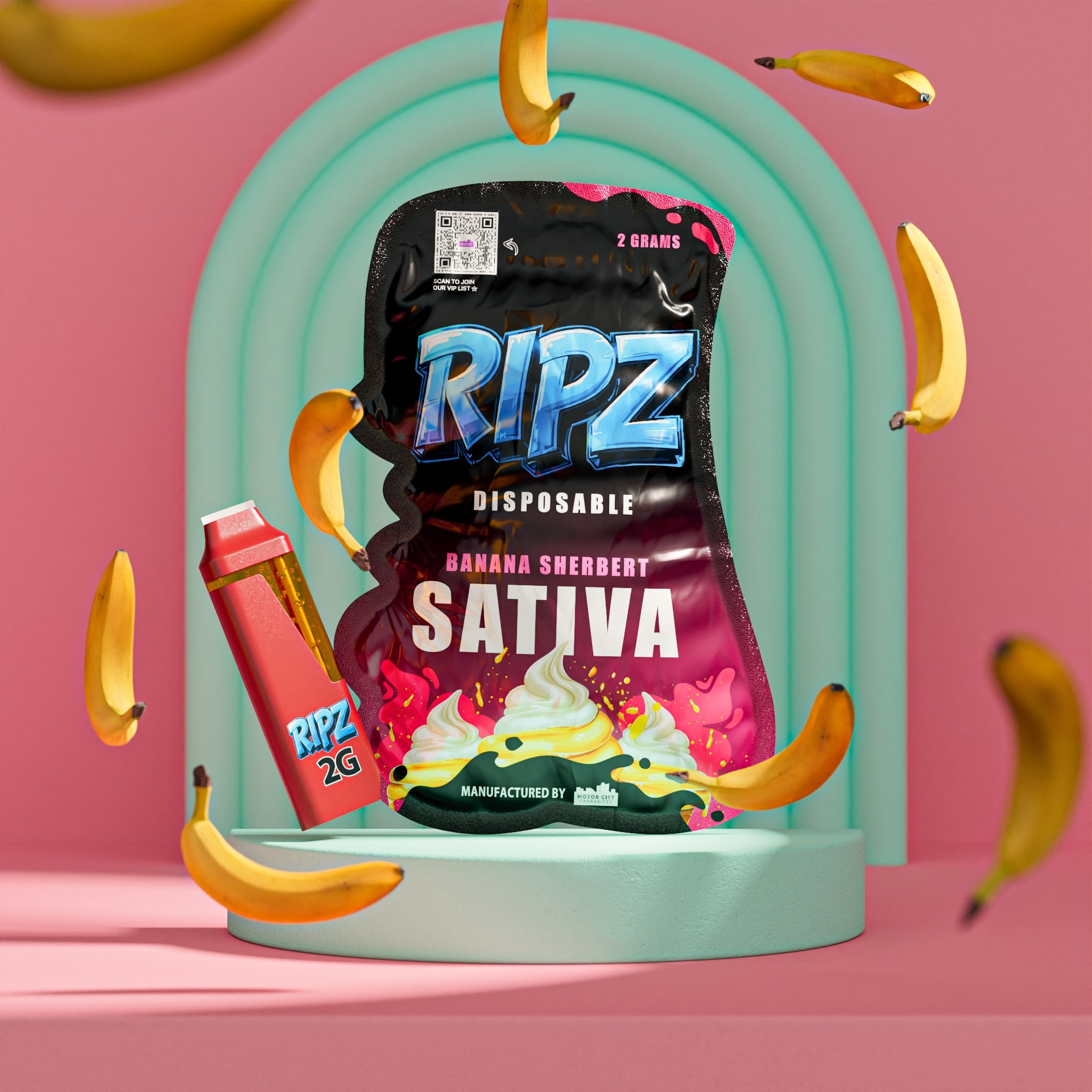 Photograph of product: RIPZ | BANANA SHERBET | DISPOSABLE