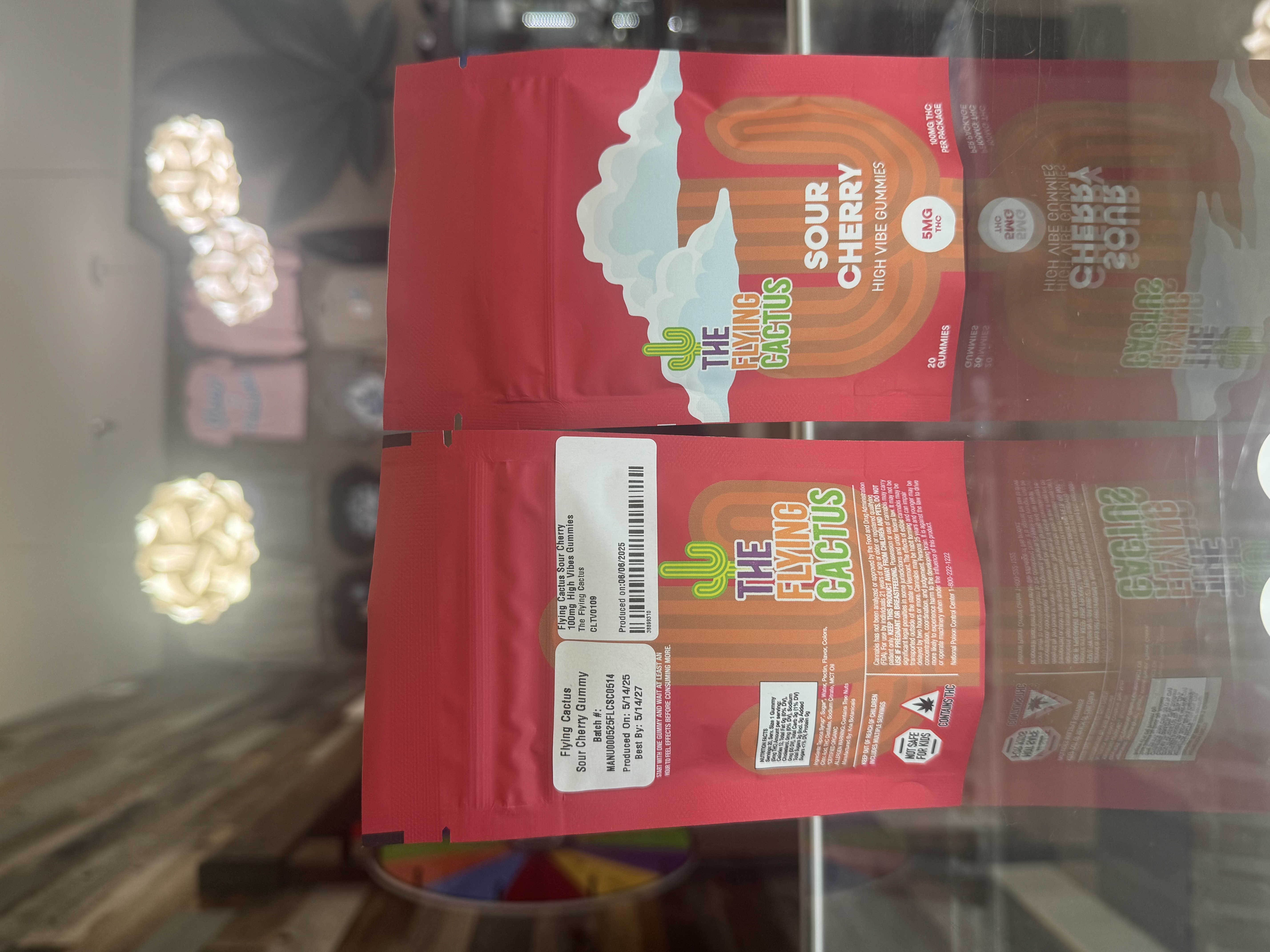 Photograph of product: Flying Cactus Sour Cherry 100mg TH-oui High Vibes Gummies