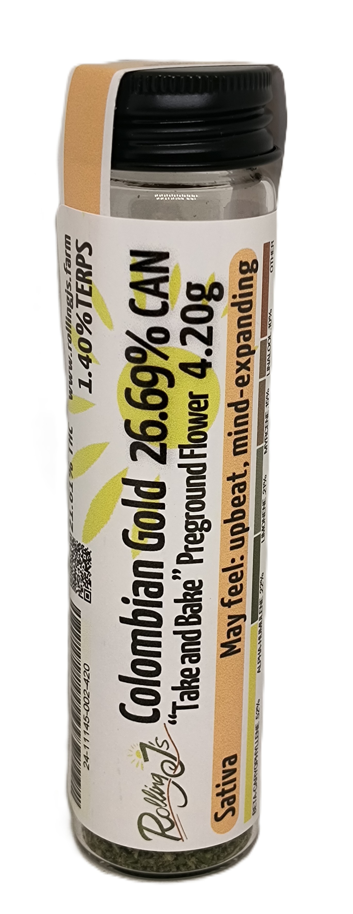 Photograph of product: Colombian Gold | 4. PreGround Flower | Rolling J's - 4.2g