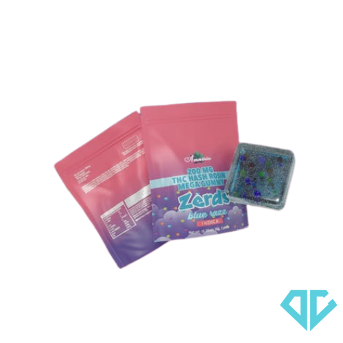 Photograph of product: Amnesia Zerdz Blue Razz au chocolat Rosin Single Gummy 200mg
