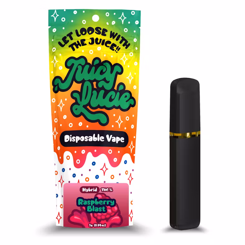 Photograph of product: JUICY LUCIE RASPBERRY BLAST DISPOSABLE 1G