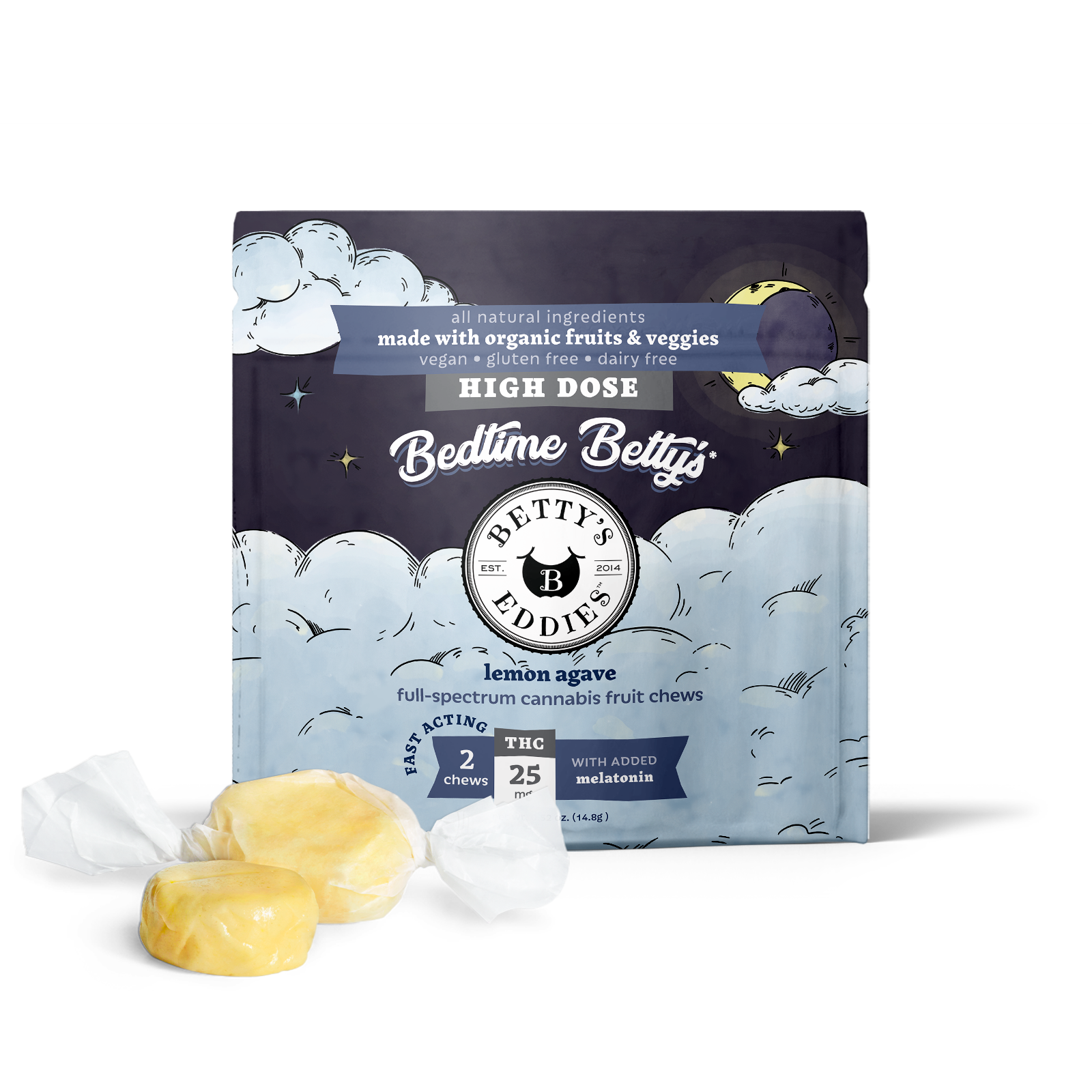 Photograph of product: Betty's Eddies Bedtime Lemon Agave [2pk] (50mg TH-oui) Fruit Chews