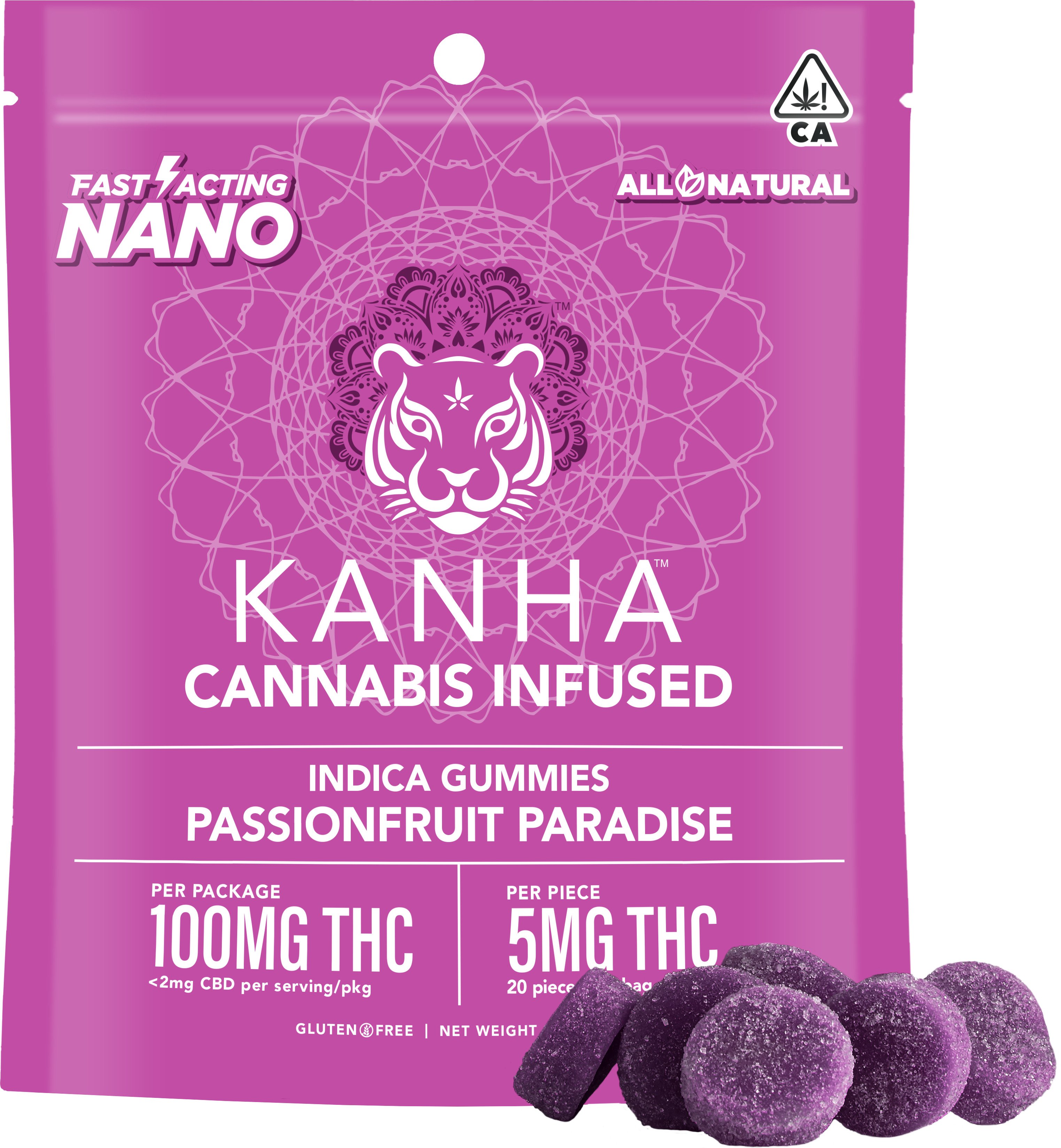 Photograph of product: Gummies - Passionfruit Paradise Nano Indica - 20 Pcs - 100mg