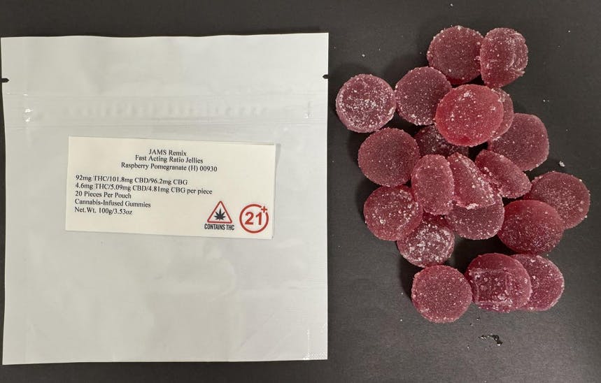 Photograph of product: JAMS Remix Fast Acting Ratio Jellies Raspberry Pomegranate (H) 00930