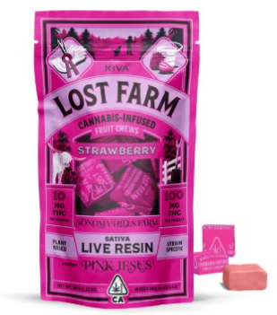Photograph of product: Lost Farm | Strawberry Pink Jesus Live Resin Chews | 100mg