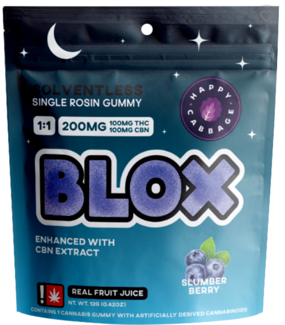 Photograph of product: Happy Cabbage | BLOX | High Dose Gummy | Slumber Berry CBN | 100mg:100mg