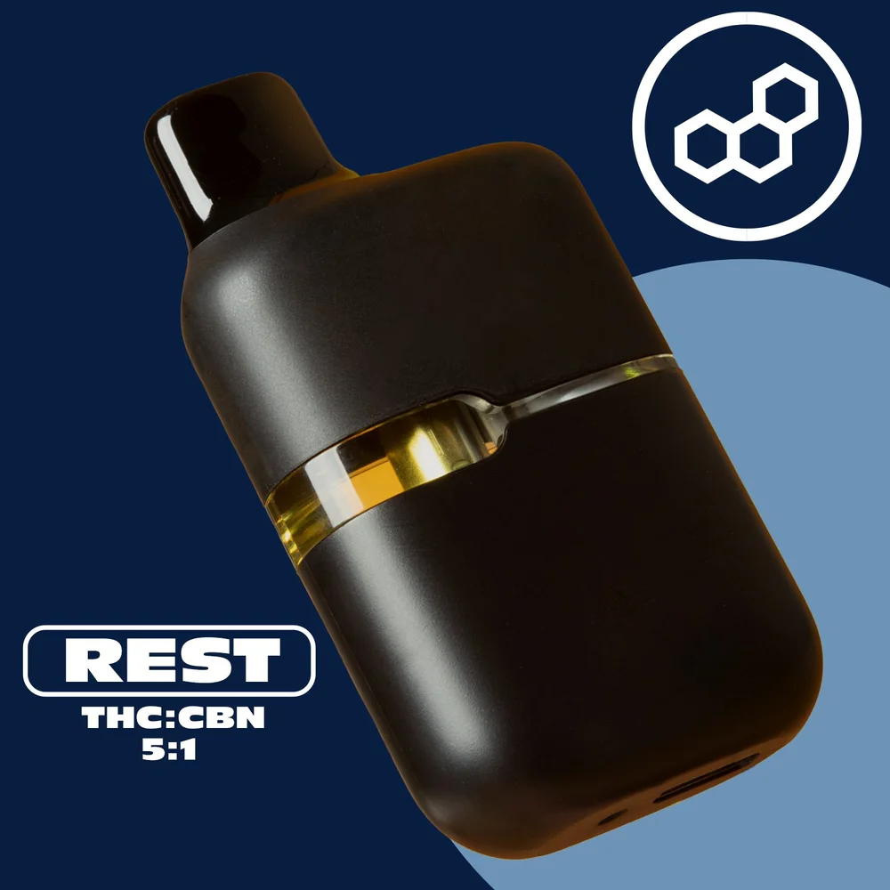 Photograph of product: Rest AIO Disposable Vape 5:1 | T77.2% | CBN15.17% | CBG2.64% | 41119