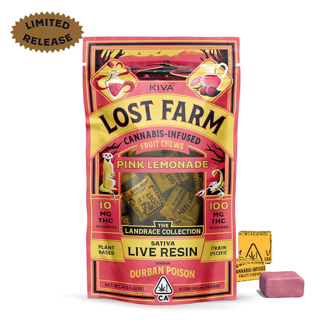 Photograph of product: Lost Farm Chews - Pink Lemonade Durban Poison Live Resin - 100mg - 