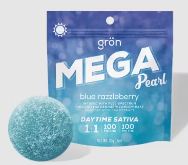 Photograph of product: GRON 100MG BLUE RAZZLEBERRY 1:1 MEGA PEARL