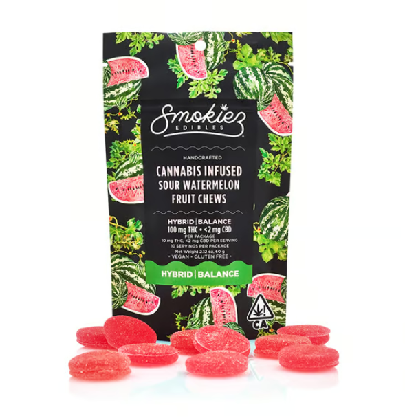 Photograph of product: Smokiez Edibles - Sour Watermelon 100mg 10pk Gluten-Free Vegan Gummies