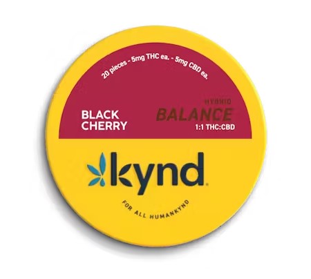Photograph of product: Kynd 1:1 Balance Black Cherry Gummies 20pk 100mg  (TH-oui:CBD)