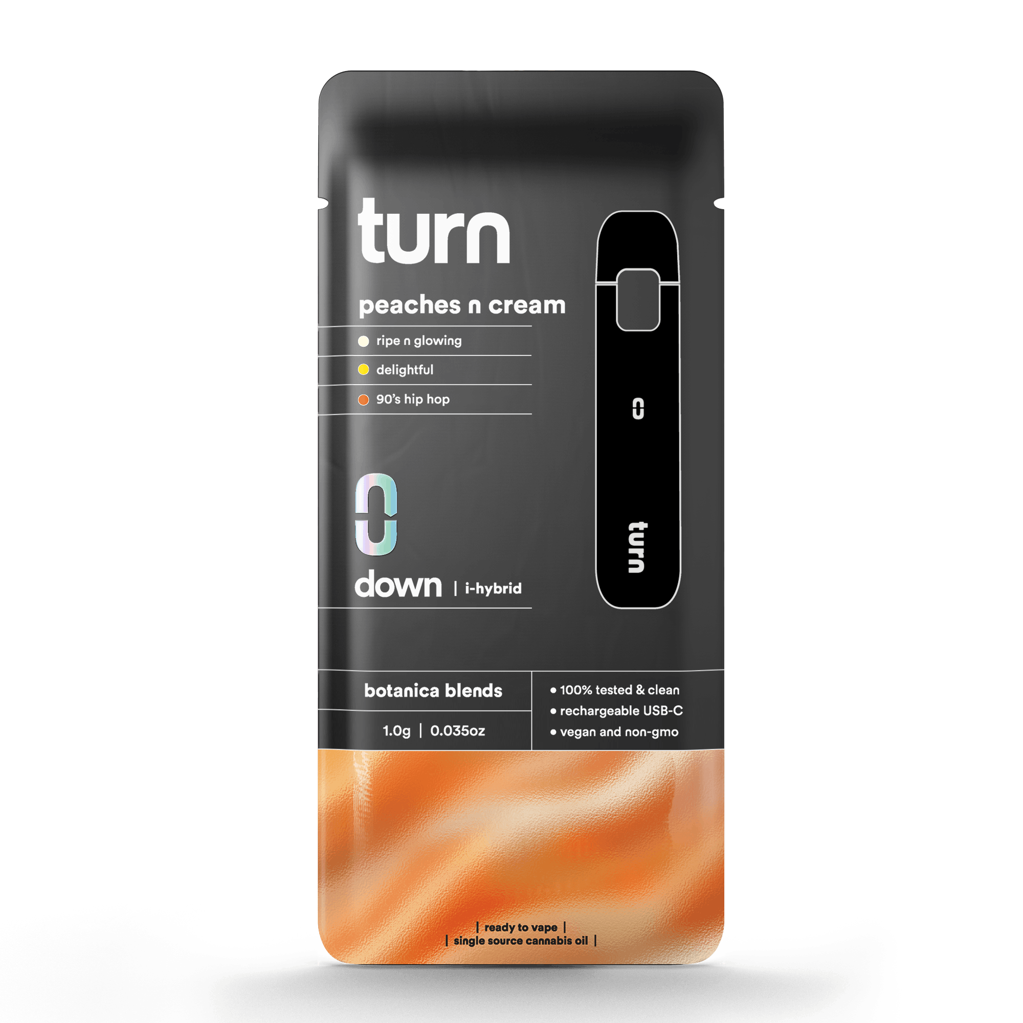 Photograph of product: Turn | peaches n cream (i-h) | botanica blends | Live Resin 1G AIO