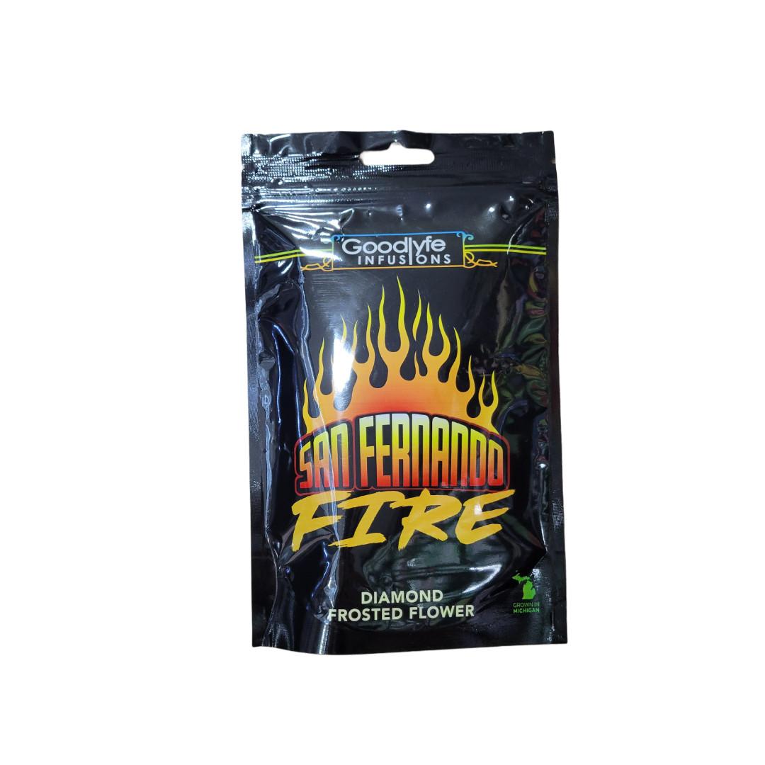Photograph of product: Goodlyfe Farms Diamond Frosted Bud San Fernando Fire - 3.5g