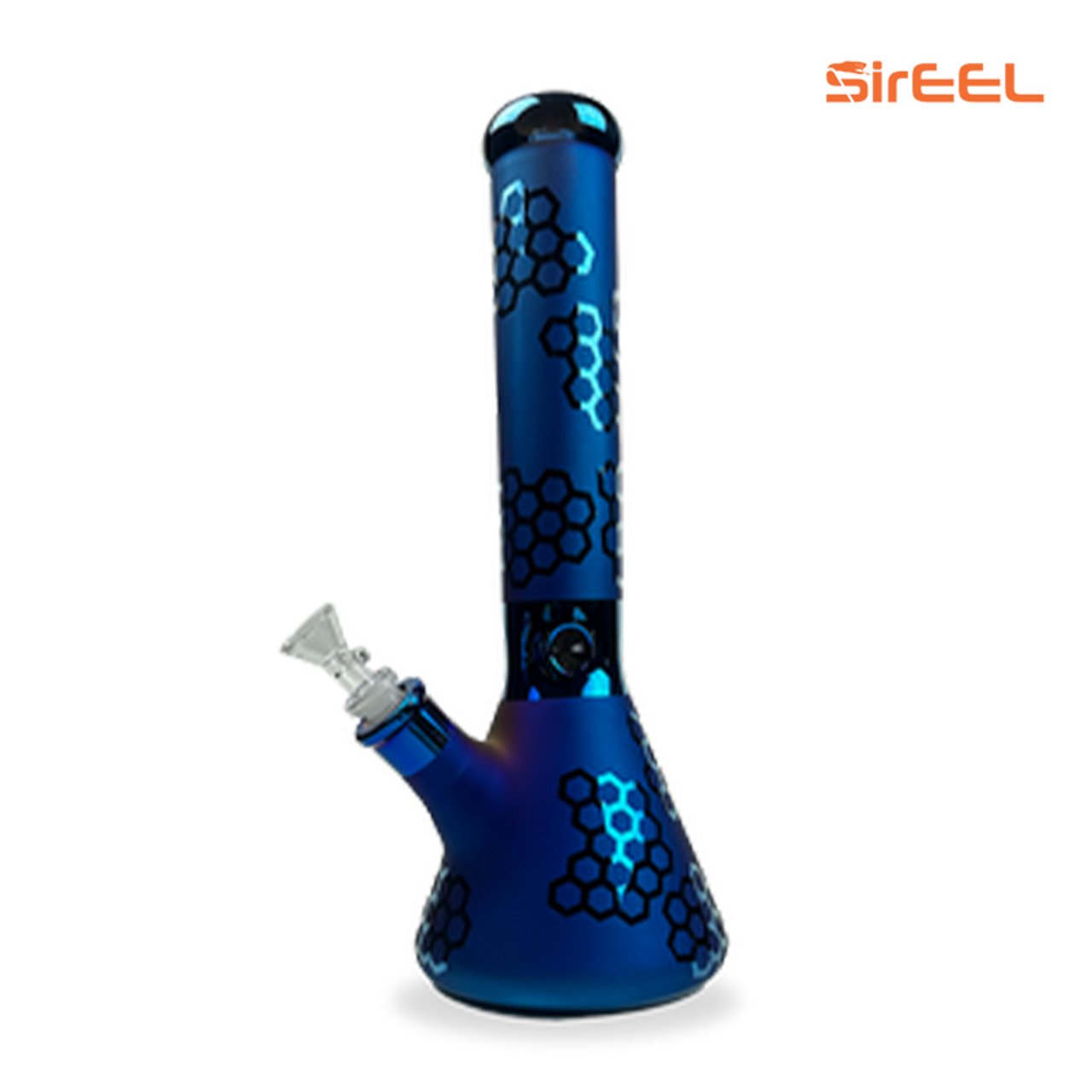 Photograph of product: $80 14" Etched Image Iridized Beaker Bong with Flower Bowl