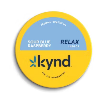 Photograph of product: Kynd Relax Sour Blue Raspberry Gummies 5mg 20pk