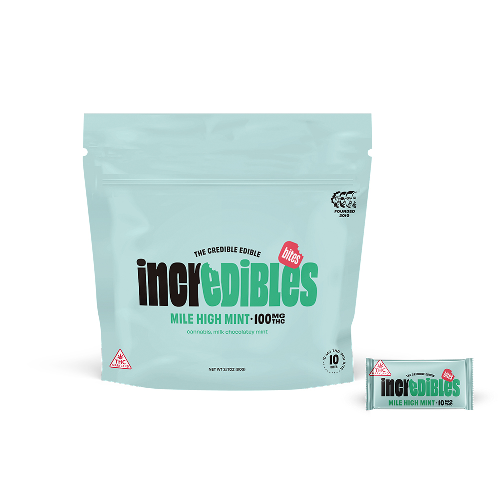 Photograph of product: Incredibles Bites 100mg Chocolates - Mile High Mint