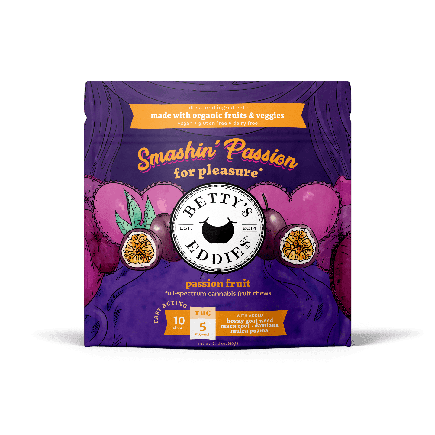 Photograph of product: Betty's Eddies Passion Fruit (H) Chews 5mg 10pk