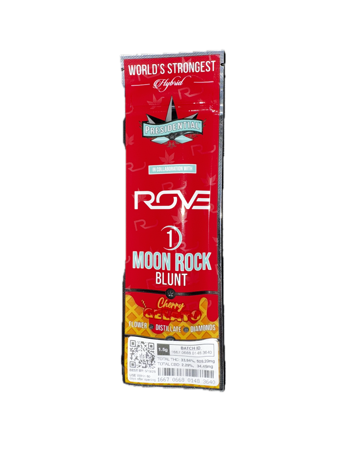 Photograph of product: PRESIDENTIAL x ROVE Cherry Gelato 1.5g Moon Rock Blunt