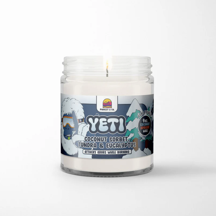 Photograph of product: Yeti Odor Killing Candle - Coconut Sorbet, Tundra & Eucalyptus - The Modest Co.