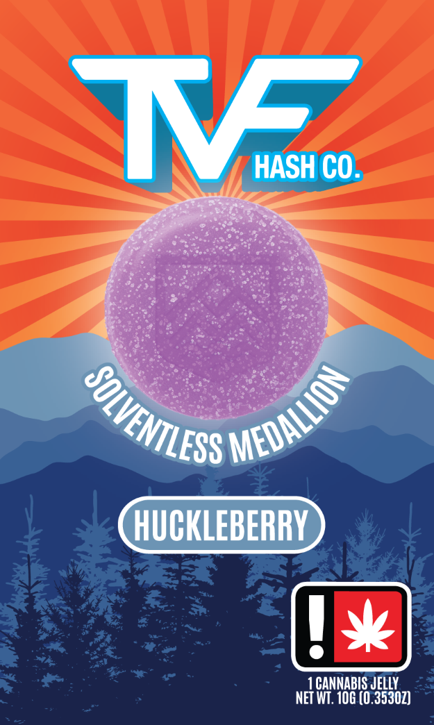 Photograph of product: TVF au chocolat Co. 100mg HUCKLEBERRY Oui'd Solventless Medallion Single Jelly