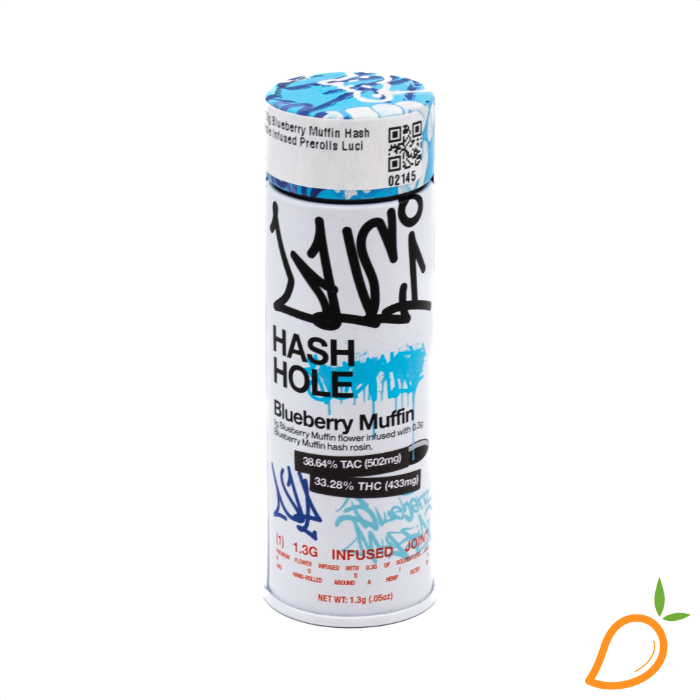 Photograph of Product: 1.3g Blueberry Muffin Hash Hole Infused Prerolls Luci