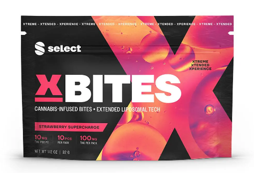 Photograph of product: Select | Strawberry Supercharged | X Bites | 100mg 10ct