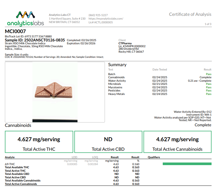 Photograph of product: Milk Chocolate 10mgx10ct RSO (I) 25646