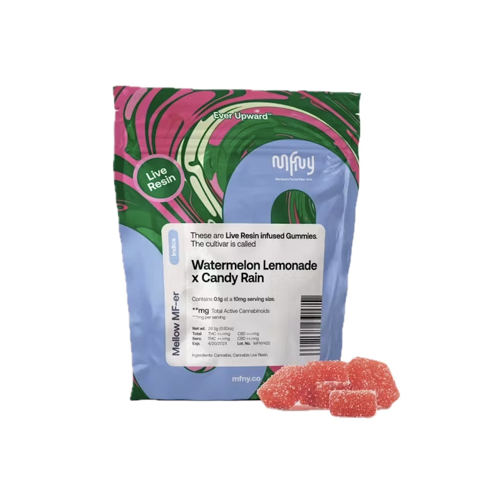 Photograph of product: MFNY Watermelon Lemonade x Candy Rain Live Resin 10pk 10mg Gummies